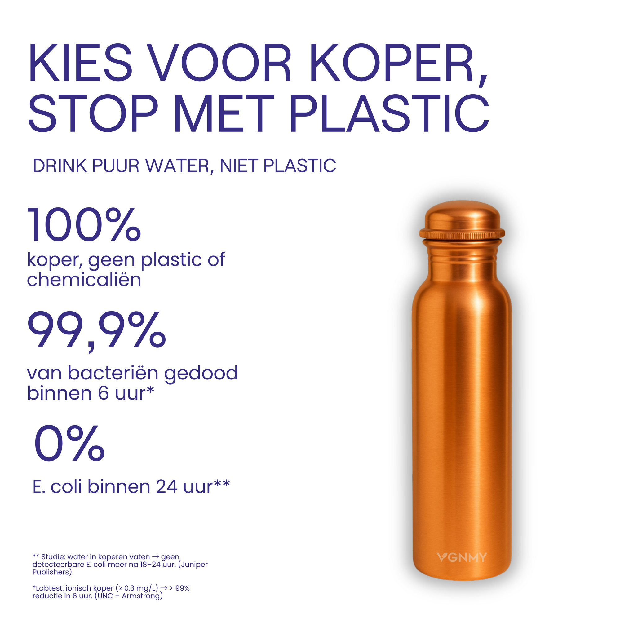100% Koperen Waterfles Natuurlijk Gezuiverd Water