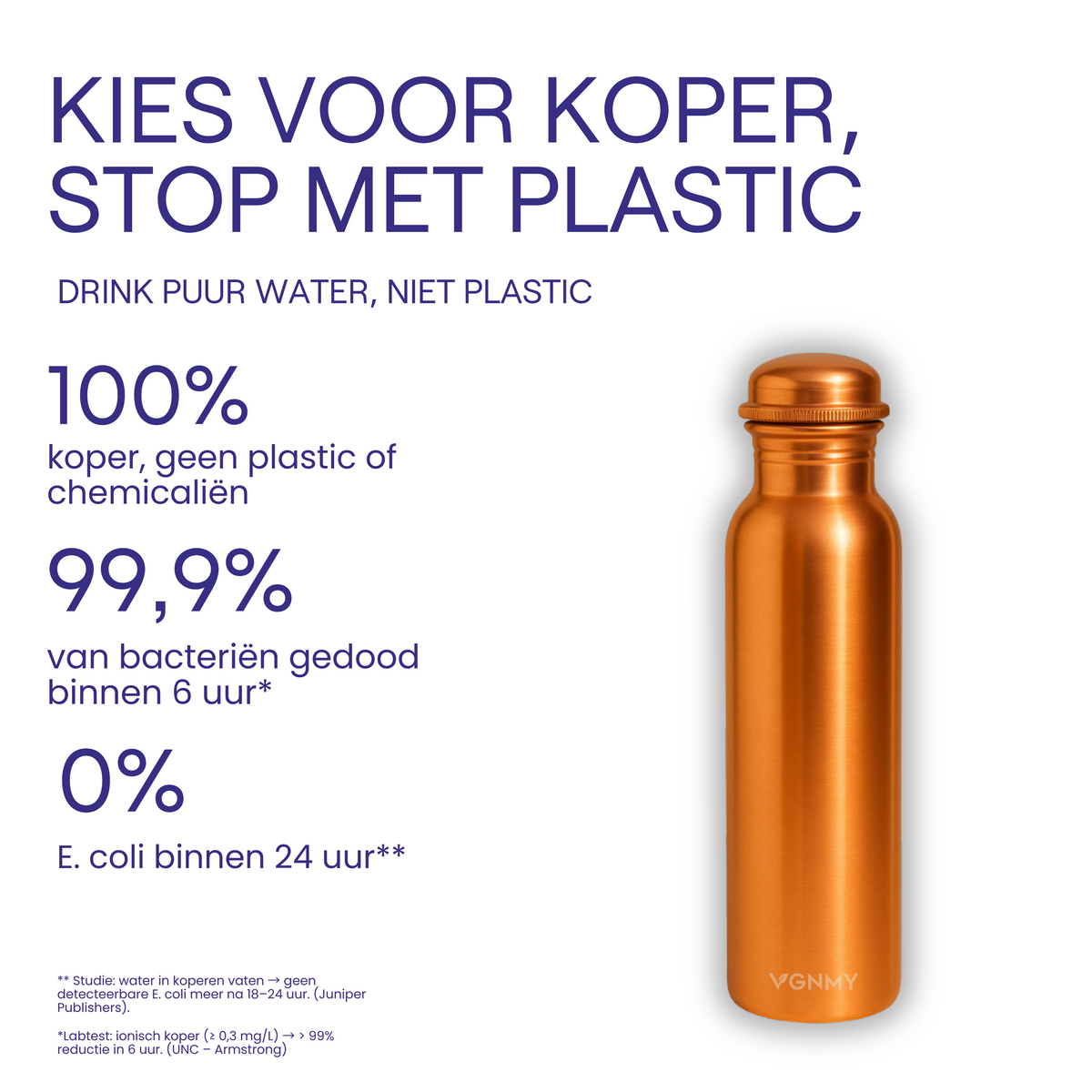 100% Koperen Waterfles Natuurlijk Gezuiverd Water